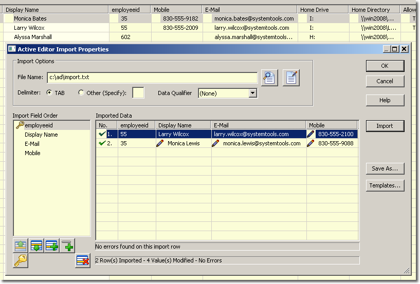Active Editor Import Screen Image